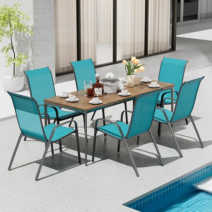 TLSUNNY Patio Chairs, Stackable Textilene Outdoor Dining Furniture for All Weather, with 17.7″ Wide Seat & Metal Frame, for Garden, Backyard, Deck, Restaurant, Poolside (6, Turquoise Blue, 24.6″) - Image 2