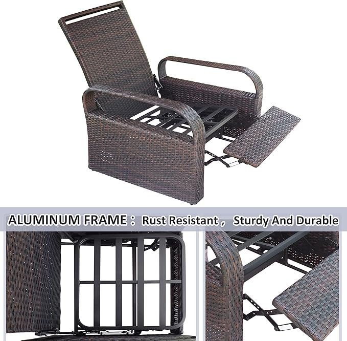 ATR ART TO REAL Outdoor Wicker Recliner Chair with 5.5'' Cushions, Automatic Adjustable Patio Chaise Lounge Chairs, Aluminum Frame Reclining Chair, UV Resistant, Rustless (Grey) - Image 9