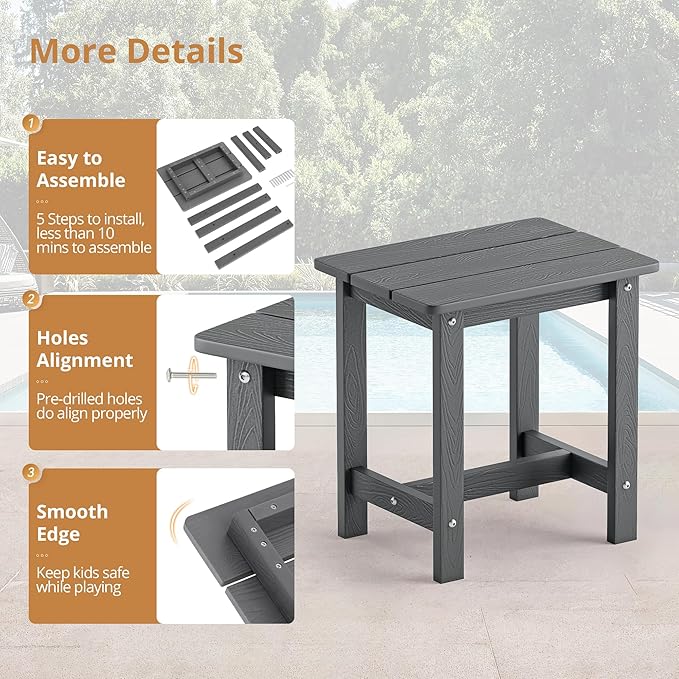 LUE BONA Outdoor Rocking Chairs Set, 3-Piece, HDPS Poly Porch Rockers with Table, Plastic Weather Resistant Rocking Chair Set for Outdoor Indoor, Garden, Backyard, 350lb, Gray Chairs+Table - Image 6