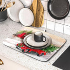 Red Truck Dish Drying Mat Xmas Tree Dish Drainer Rack Mat Winter Microfiber - Image 5