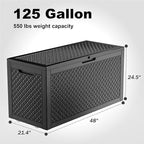ROJIK Outdoor Storage Housing Deck Box - Waterproof Patio Furniture, Garden Tools, Cushions, Pool Accessories Storage Bench with Lockable Lid and Side Handles (Black,125 Gal) - Image 2