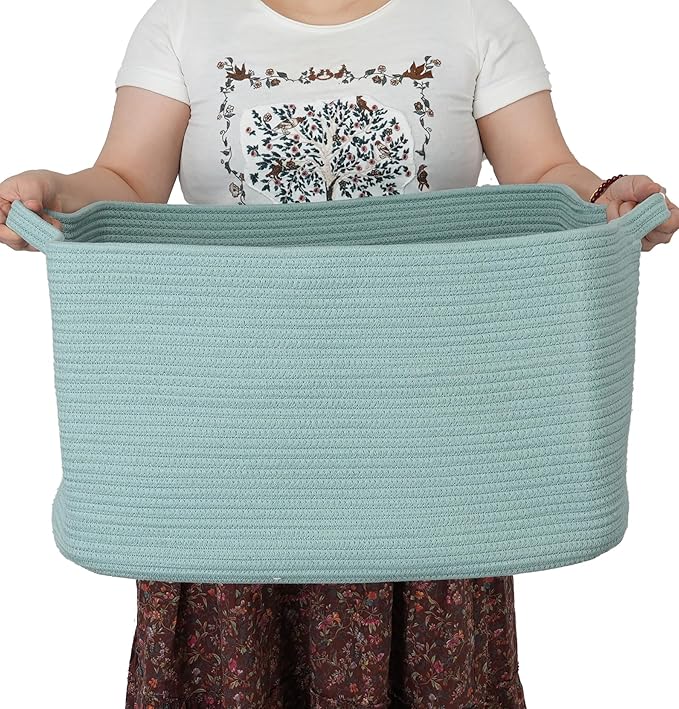 Large Rectangle Blankets Basket Living Room 22"x17"x12" Woven Cotton Rope by XUANGUO