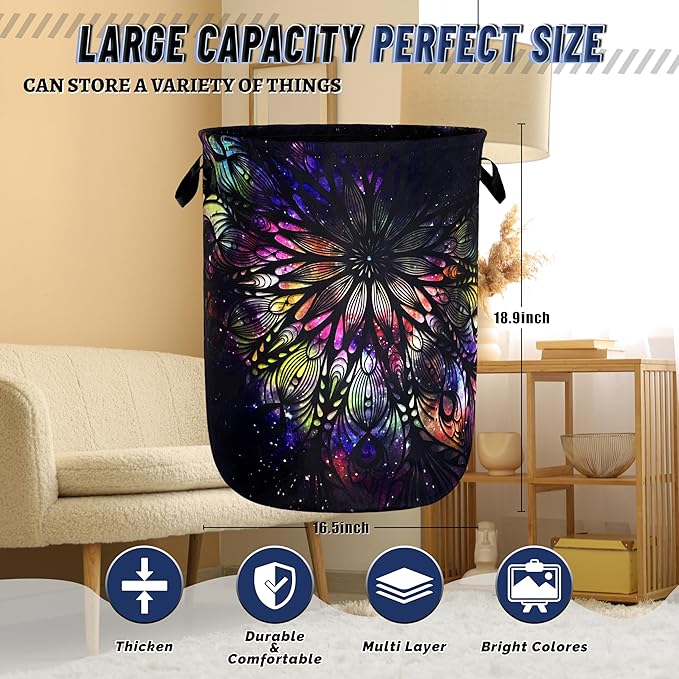 Personalize Mandala Laundry Basket Oxford Cloth Foldable Galaxy Laundry Hamper - Image 3