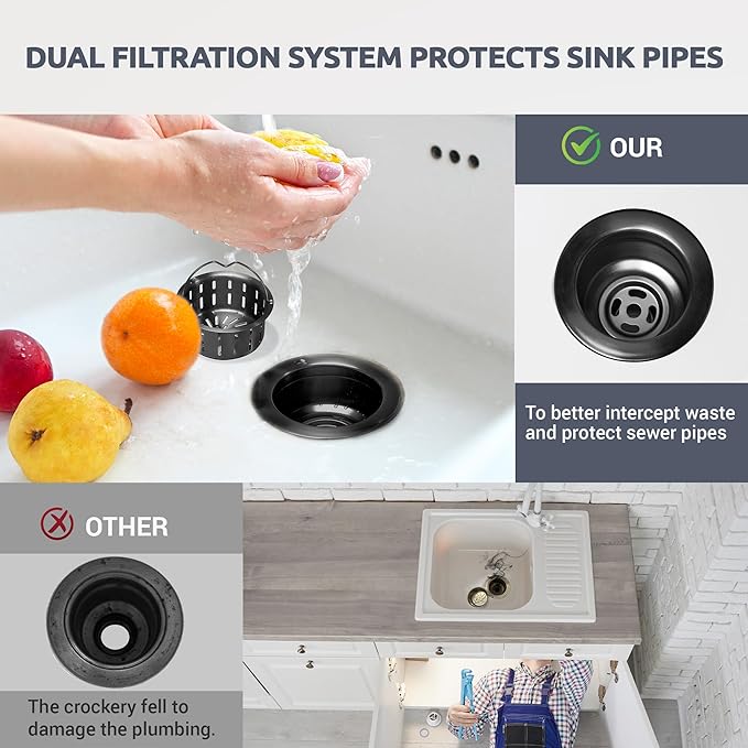 BOTEMY Stainless Steel Black Sink Drain Strainer 3-1/2'' Kitchen Sink Drain - Image 3