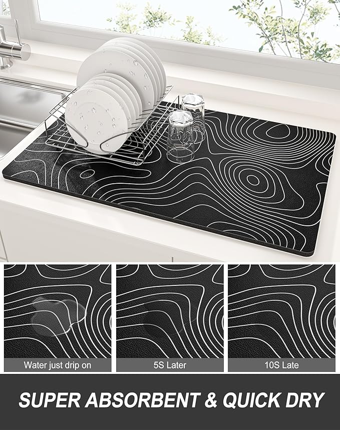 Rnivvi Dish Drying Mat for Kitchen Counter, 12 x 19" Cute Marble Super - Image 3