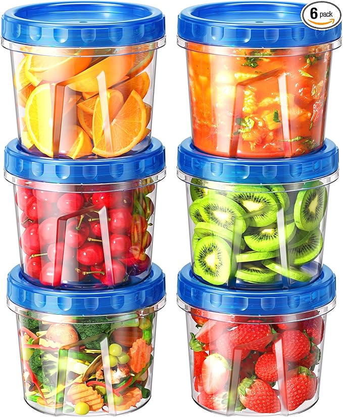 6 Pack-24 oz Freezer Storage Containers, Plastic Food Storage Containers by Unknown
