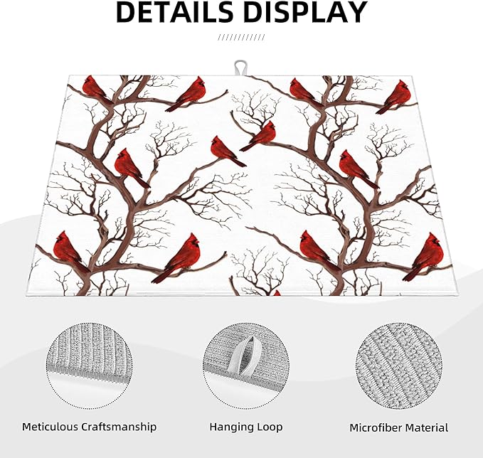 Winter Cardinal Birds Microfiber Dish Drying Mat - Image 5