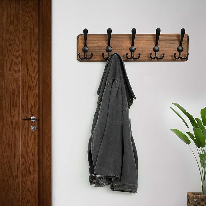 WEBI Rustic Coat Rack Wall Mount, Solid Wood Coat Hooks Wall Mounted Coat Hanger - Image 2