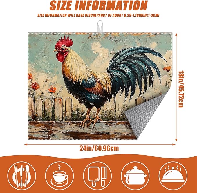 Vintage Rooster Dish Drying Mat - Image 2