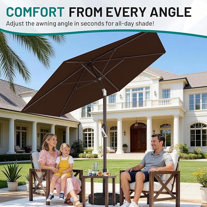 AreShark 7.5FT Patio Umbrella Table Market Umbrella with 6 Sturdy Ribs, Button Tilt/Crank, Heavy-Duty Outdoor Umbrellas for Pool, Deck, Garden and Backyard, Brown - Image 6