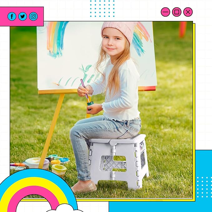 Delxo 9 Inch Folding Step Stool,White Step Stools for Kids Foldable,Portable Collapsible Step Stool with Handle, Folding Stool for Kitchen Bathroom,Bedroom,Garden - Image 7