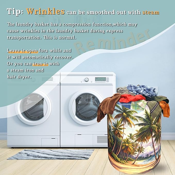 Retro Hawaii Palm Tree Laundry Basket Summer Beach Foldable Funny Laundry - Image 6