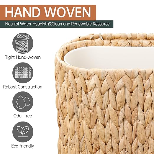 Wicker Bathroom Trash Can with Lid, Narrow Rattan Waste Basket with Removable - Image 7