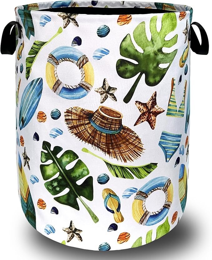 Funny Hawaii Laundry Hamper Surf Beach Elements Colorful Laundry Basket by SELIONLIKN