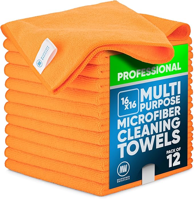 MW Pro Microfiber Cleaning Cloth | Orange | 12 Pack | 16” x 16” | All Purpose by MicrofiberWholesale
