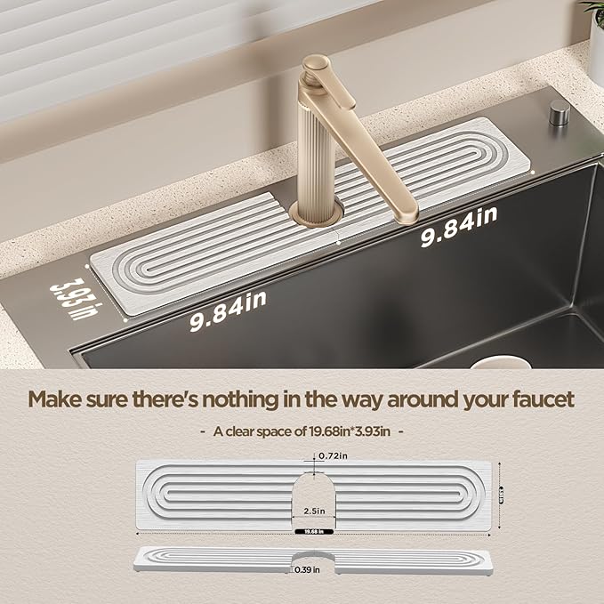 Faucet Mat for Kitchen Sink, Diatomite Stone Drying Sink Protectors, Bathroom - Image 2
