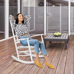 VINGLI Wooden Rocking Chair, Outdoor Chair with 450 lbs Support (White, 1PC) - Image 2