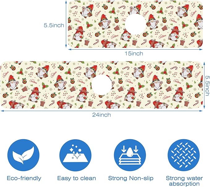 Christmas Santa Claus Kitchen Sink Splash Guard Mat Absorbent Fast Drying Mat - Image 3