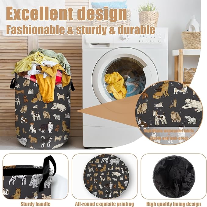 Cute Dogs Laundry Basket, Foldable Dog Lover Laundry Hamper Tote Bag Dirty - Image 4