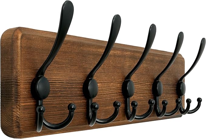 WEBI Rustic Coat Rack Wall Mount, Solid Wood Coat Hooks Wall Mounted Coat Hanger by WEBI