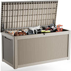 ROJIK Outdoor Storage Housing Deck Box,Waterproof Patio Furniture, Garden Tools, Cushions, Pool Accessories Storage Bench with Lockable Lid and Side Handles (Grey,320 Gallon) by ROJIK