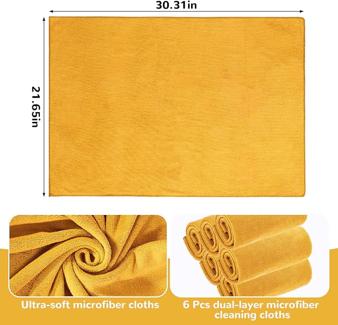 6 Pcs Extra Large Microfiber Cleaning Cloth Reusable Microfiber Towels Thick - Image 2