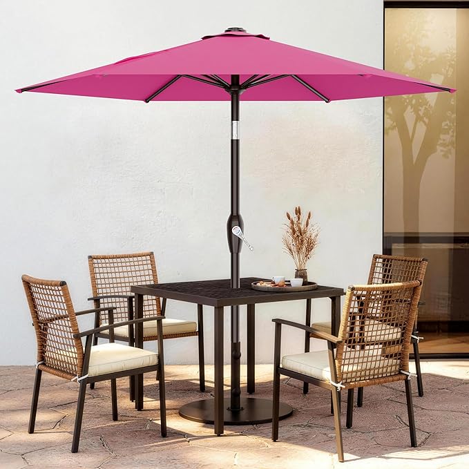 AreShark 7.5FT Patio Umbrella Table Market Umbrella with 6 Sturdy Ribs, Button Tilt/Crank, Heavy-Duty Outdoor Umbrellas for Pool, Deck, Garden and Backyard, Rose Pink - Image 2