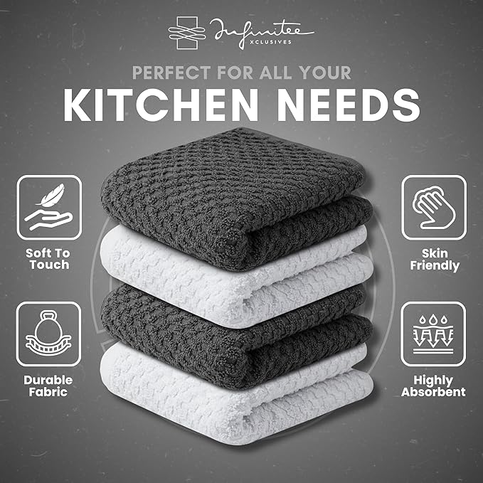 Infinitee Xclusives Premium Dish Cloth 100% Cotton 12 x 12 Inches |Pack of 4| - Image 5
