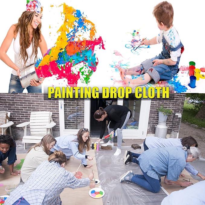 20 Pieces Plastic Drop Cloth, Dust-Proof and Rustproof, 9x12 Feet Tarp - Image 4