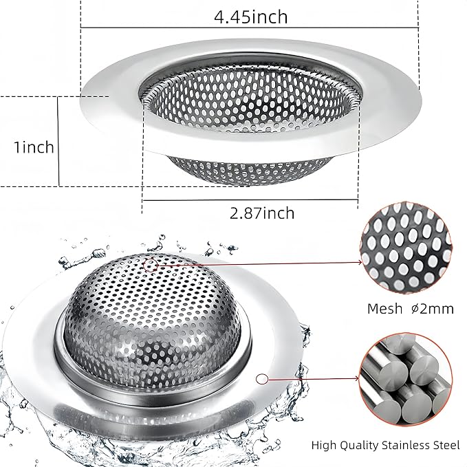 2PCS Kitchen Sink Drain Strainer, Stainless Steel Mesh Sink Strainer, Kitchen - Image 3