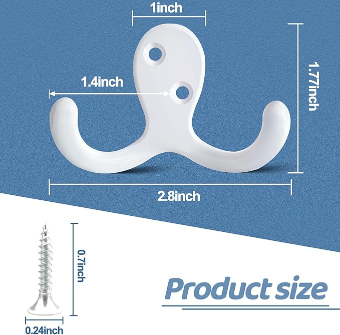 10 Pack Coat Hooks Wall Hooks for Hanging, Heavy Duty Double Prong Metal Hook - Image 6