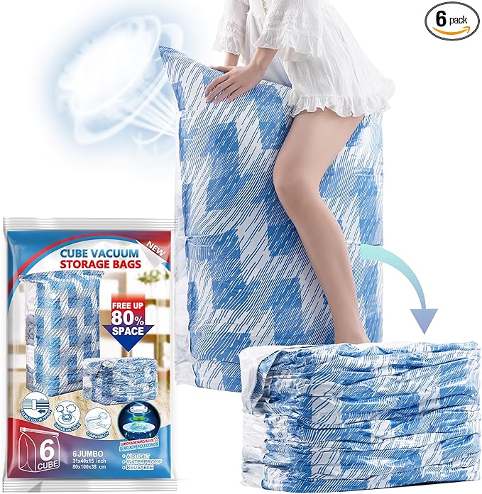 TAILI 6 Pack Vacuum Storage Bags, Jumbo Cube, Large Vacuum Seal Bag by TAILI