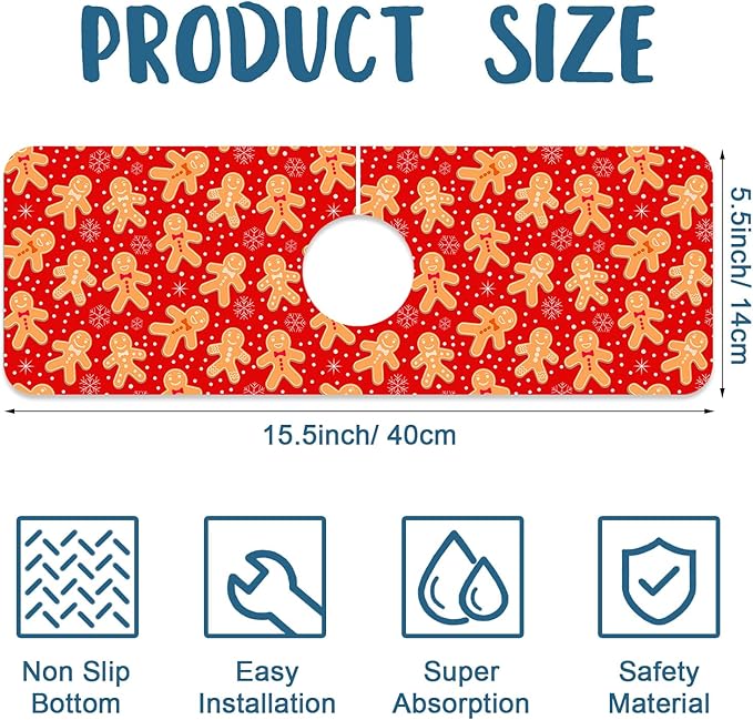 Christmas Merry Xmas Kitchen Sink Splash Guard Faucet Mat Santa Claus Super - Image 2