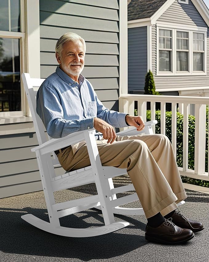 SERWALL Oversized Outdoor Rocking Chair Set of 2, HDPE Rocker for Adults, Patio Rocking Chairs for Porch, White - Image 8
