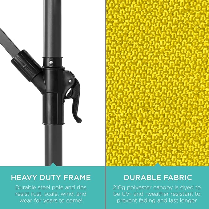 Best Choice Products 10ft Offset Cantilever Hanging Market Patio Umbrella, 8 Sturdy Ribs, Easy Adjustment - Yellow - Image 6