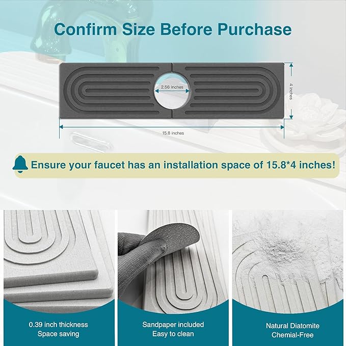 Faucet Mat for Kitchen Sink, Stone Drying Mat for Kitchen Counter, Stone Mat - Image 5