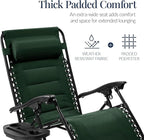 Best Choice Products Oversized Padded Zero Gravity Chair, Folding Outdoor Patio Recliner, XL Anti Gravity Lounger for Backyard w/Headrest, Cup Holder, Side Tray, Polyester Mesh - Forest Green - Image 4