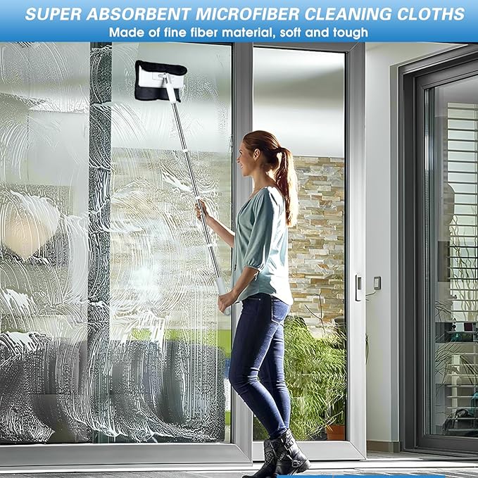 Disposable Dust Mop with 3 Shiny Cleaning Wipe Cloths, 360°Spin No Wash Mop - Image 2