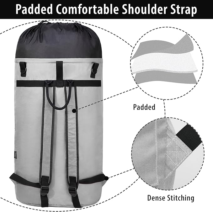 BeeGreen Grey-Laundry-Bag-Backpack-Extra-Large-Heavy-Duty, 125L Portable Travel - Image 3