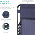 Best Choice Products Set of 2 Adjustable Steel Mesh Zero Gravity Lounge Chair Recliners w/Pillows and Cup Holder Trays - Navy Blue - Image 6