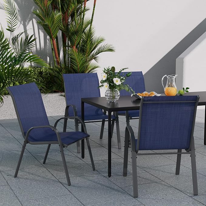 Patio Dining Chairs Set of 6, Outdoor High Stacking Chairs，Breathable Seat Fabric and Alloy Steel Frame for Backyard, Porch, Garden, Sunroom (Blue) - Image 7