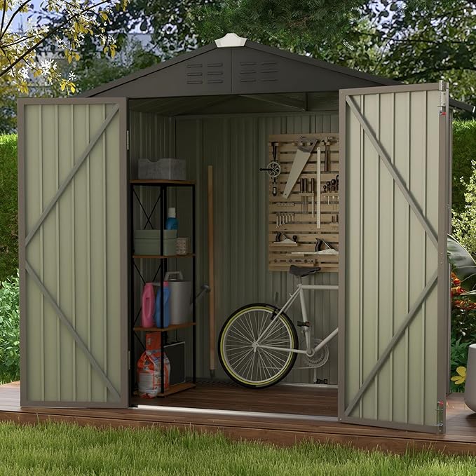 Patiowell 6x4 FT Outdoor Storage Shed, Garden Tool Storage Shed with Sloping Roof and Double Lockable Door, Outdoor Shed for Garden Backyard Patio Lawn, Brown - Image 3