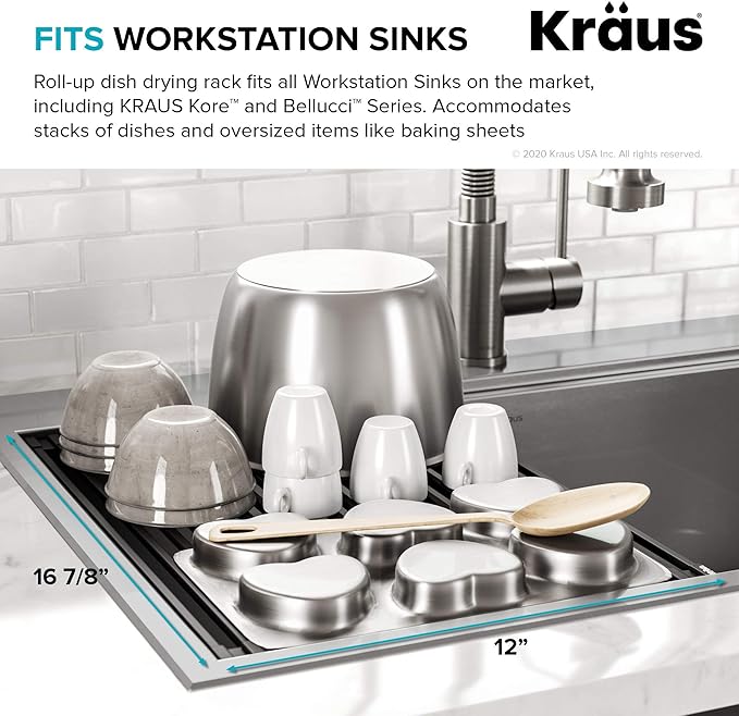 KRAUS Multipurpose Workstation Sink Roll-Up Dish Drying Rack, Colander and - Image 4