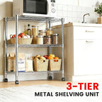 Xcity Storage Shelves, 3 Tier Heavy Duty Metal Shelving Unit with Wheels, 1050 LBS Capacity Adjustable Steel Wire Shelf Organizer for Pantry, Kitchen, Garage, 14" D x 24" W x 30" H, Chrome - Image 3