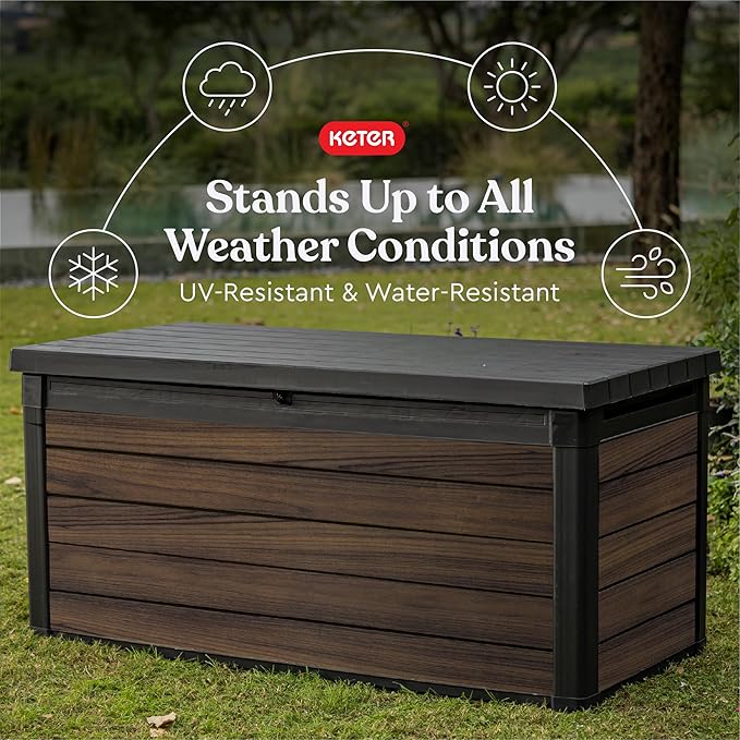 Keter Signature Collection 150 Gallon Resin Deck Box Organization and Storage for Patio Outdoor Cushions, Throw Pillows, Garden Tools and Pool Supplies, Rosewood - Image 4