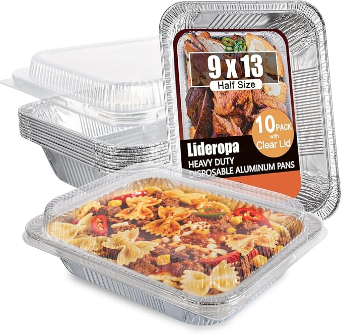 Aluminum Pans with Clear Lids 9x13-10 Pack Aluminum Foil Pans, Heavy Duty by Unknown