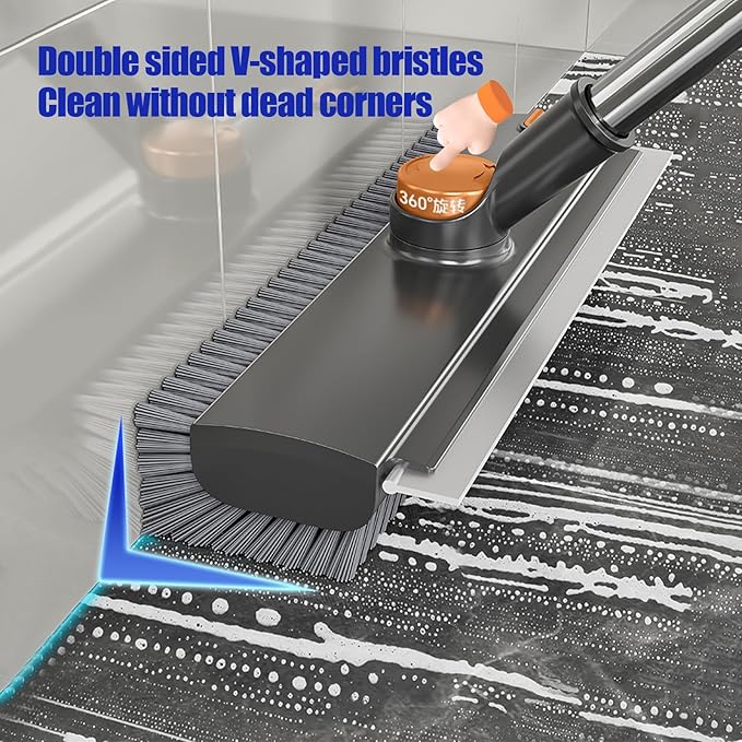 Floor Scrubbing Brush with Squeegee, 2 in 1 Grout Brush with 54" Adjustable - Image 6