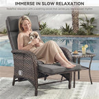 Zero Gravity Wicker Patio Recliner Chairs Set of 2 - Wicker Outdoor Lounge Chair with Adjustable Backrest & Footrest, All Weather Outdoor Reclining Chairs with Thick Cushion for Pool Deck Grey - Image 3