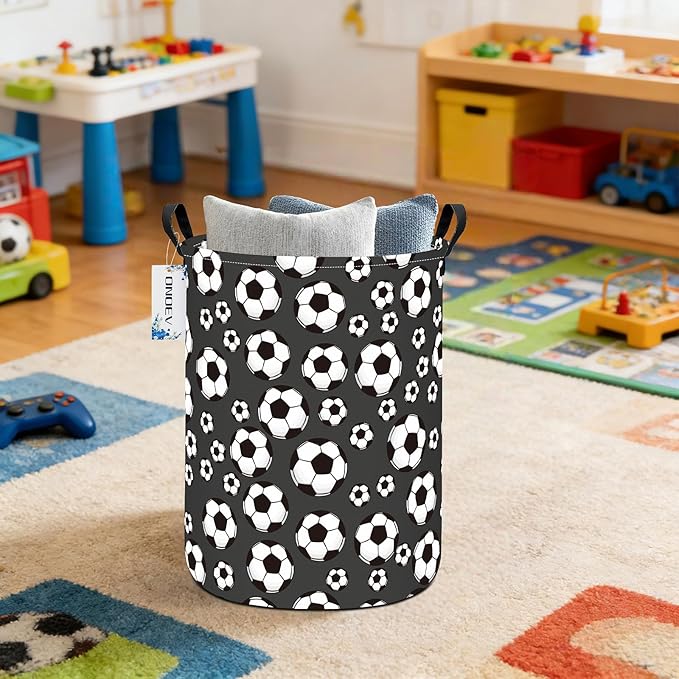 Round Foldable Kids' Football Laundry Hamper Multi Use Laundry Basket Soccer - Image 8