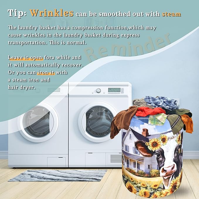 Cows Sunflower Laundry Basket Cow Foldable Funny Laundry Hamper Oxford Cloth - Image 6